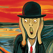 Man in business dress, after Munch's The Scream.