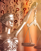 Lady Justice with question marks.