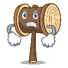 Cartoon gavel with angry face.