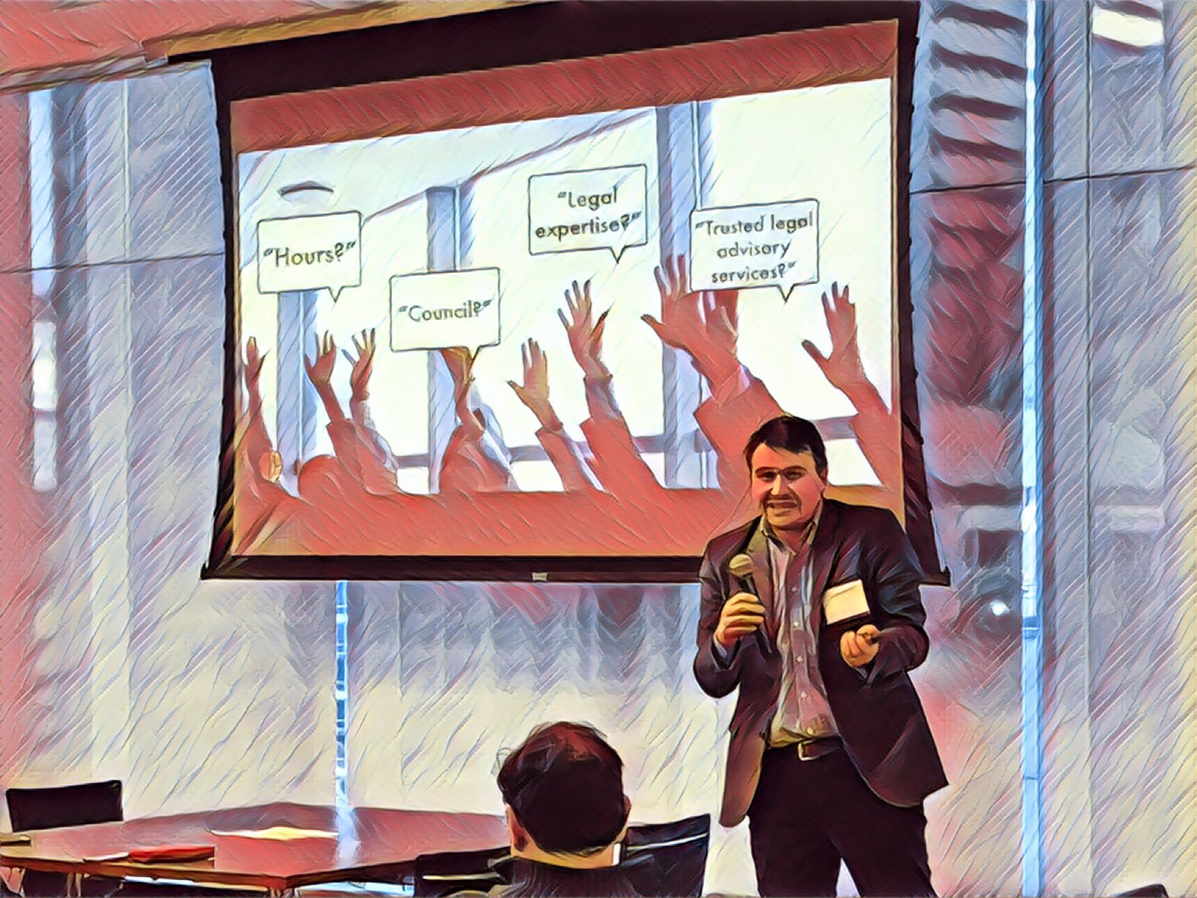 .@rightbrainlaw: "Lawyers, trained communicators, can't articulate what we sell. Hours? Documents? Counsel?" #LegalHackCHI cc: @Avvo https://t.co/ncqayafZuW