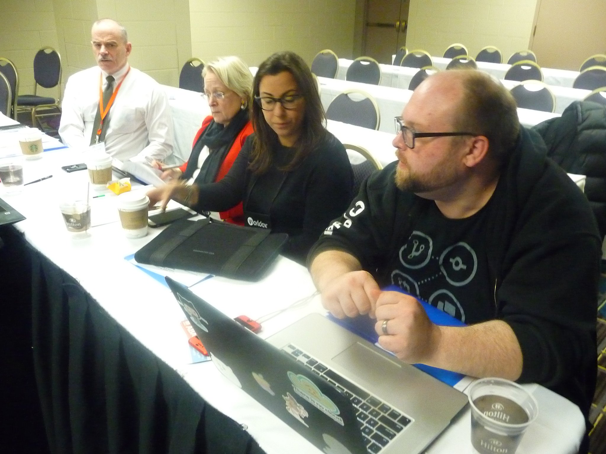 Judges for @ABATECHSHOW Hackathon confer: Tom Leighton, Judy Perry Martinez, Nicole Bradick, Jordan Webb. Winners: https://t.co/oQBwoyyLw8 https://t.co/TiK0GJxXgK