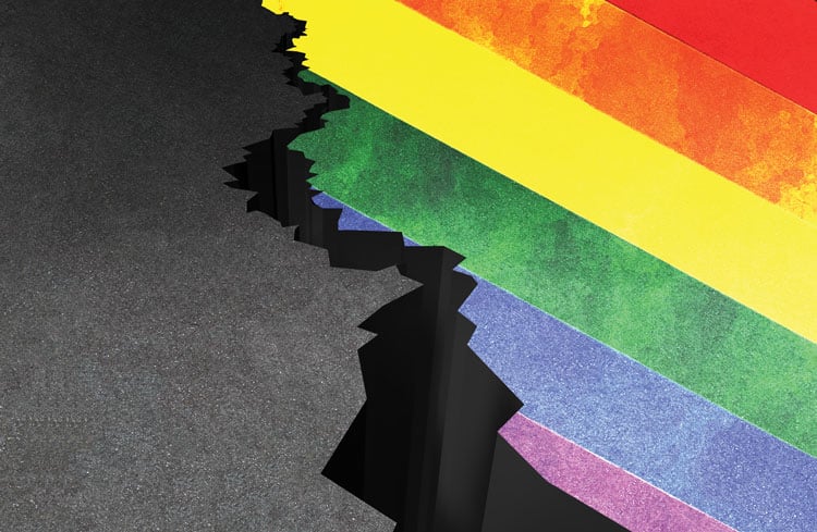 Illustration of cracked ground and a rainbow