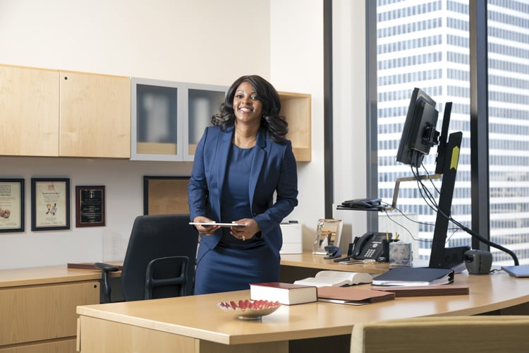 woman smiling in office