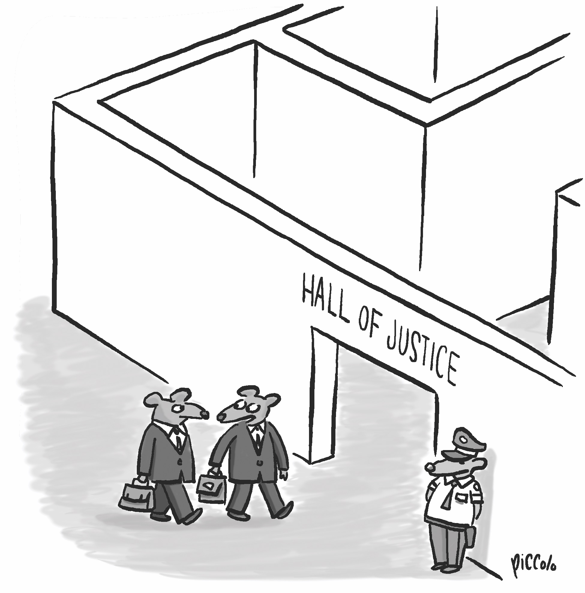Cartoon Caption: Can these lawyer mice navigate this a-'maze'-ing Hall