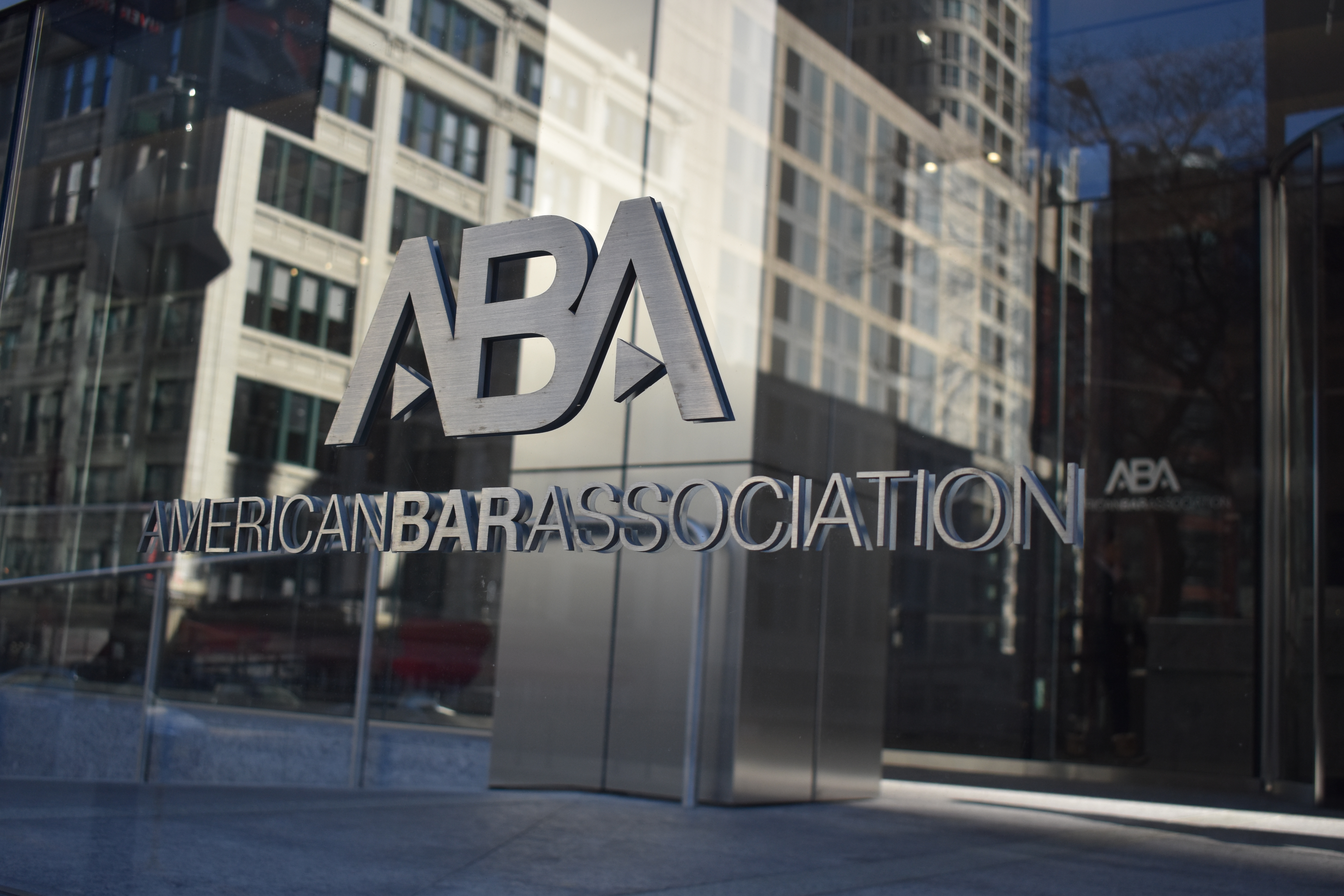 The ABA logo on ABA headquarters in Chicago
