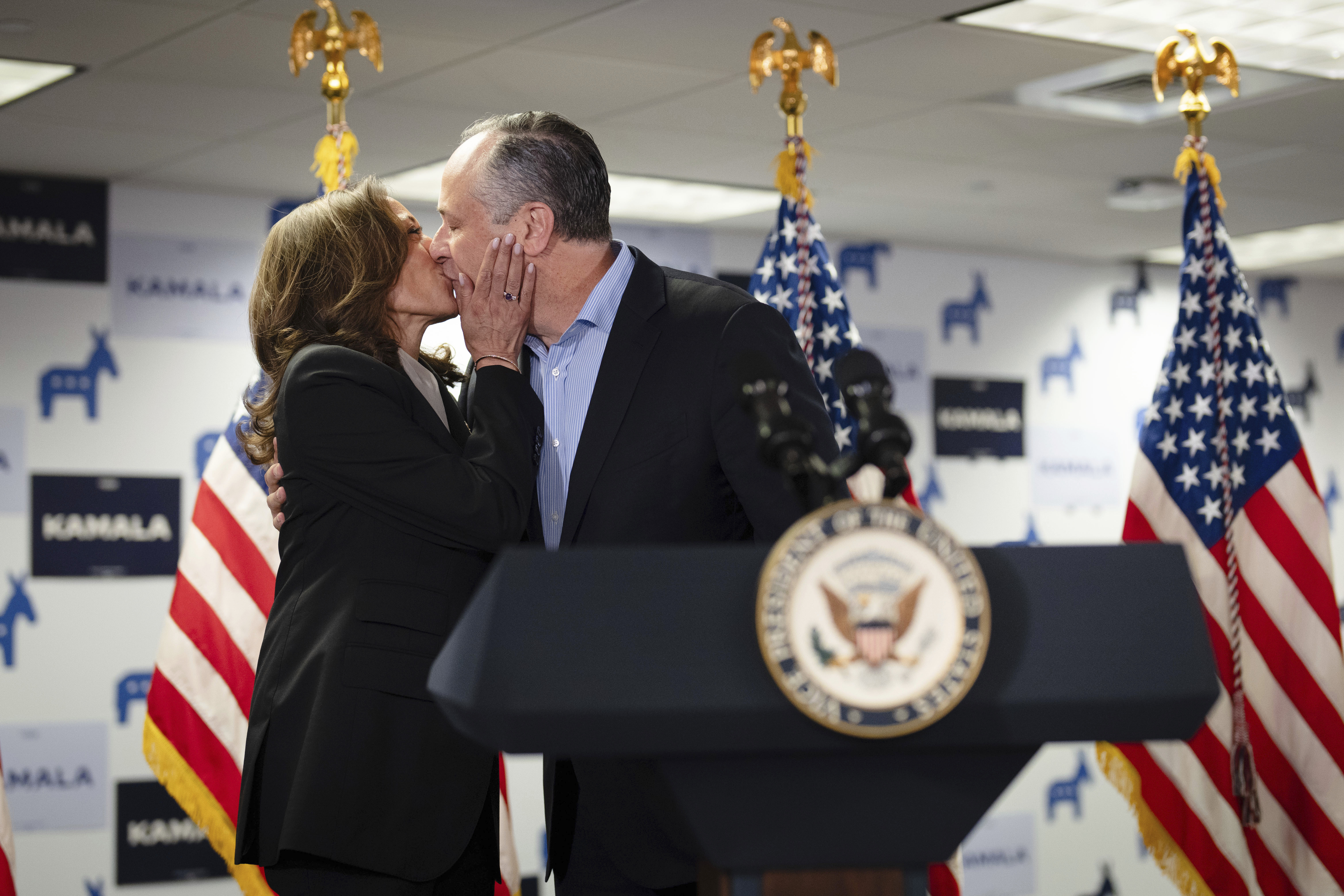 Vice President Kamala Harris kissing husband Doug Emhoff