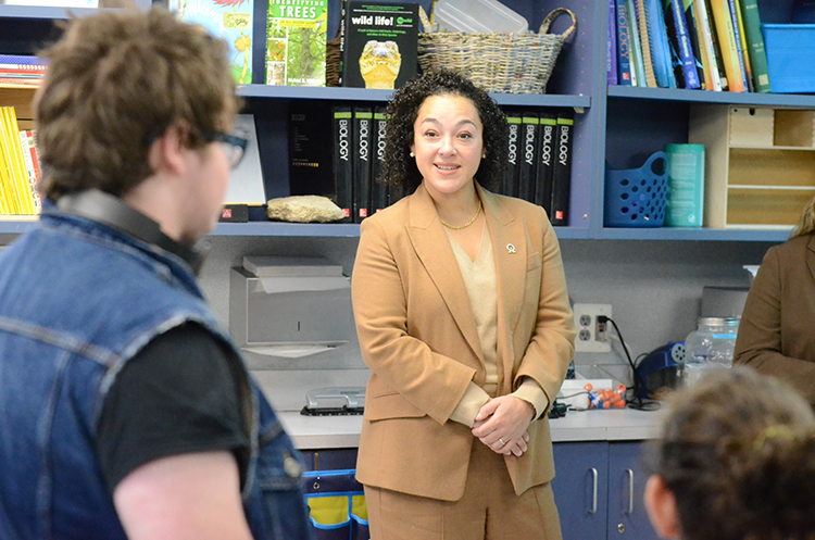 Woman in a science classroom