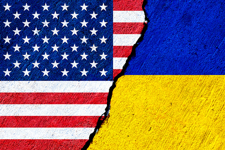 United States and Ukraine flags