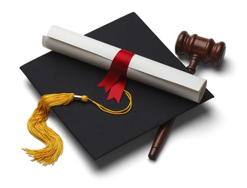 gavel diploma and hat