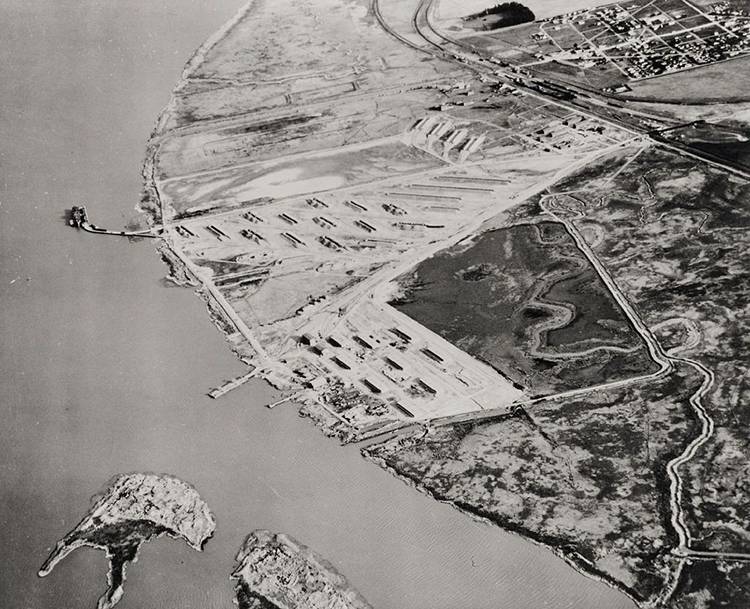 Historical photo of Port Chicago from the air