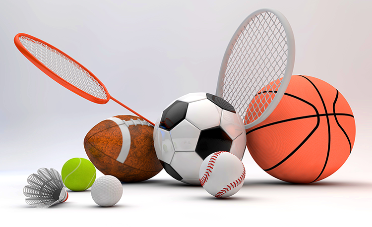 soccer ball, basketball, racquets, badminton and tennis